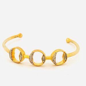 Cove Gold Over Sterling Silver 925 Open Cuff Bangle Bracelet, CZ & Glass, 6.5",
